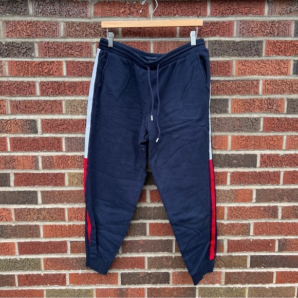 Tommy Hilfiger Pants - Tommy Hilfiger Navy Blue and Red and White Side Panel Drawstring Sweatpants